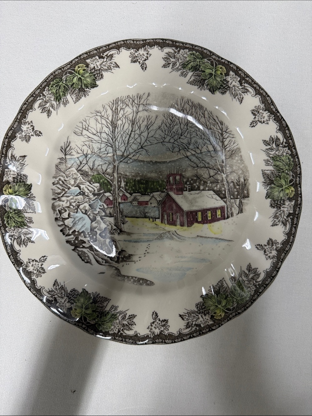 Johnson Bros Vintage-Style Winter Village Cream with Green Accents